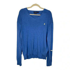 Polo Ralph Lauren Blue Pima Cotton‎ V-Neck Sweater XXL